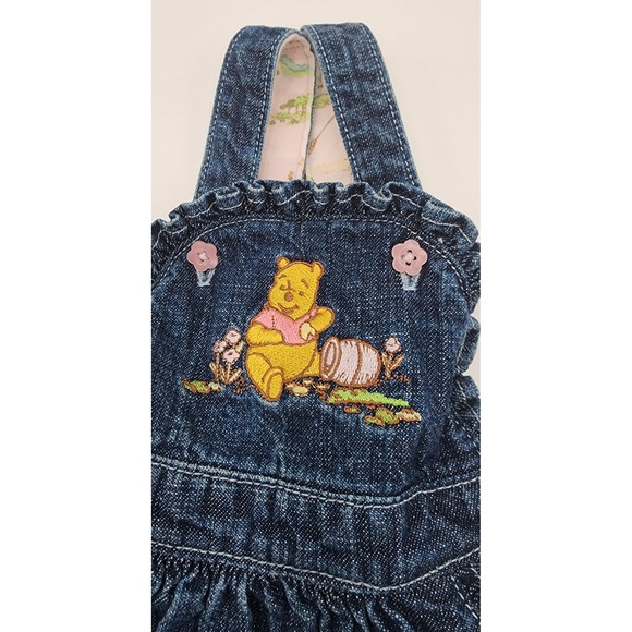 Disney Store Winnie the Pooh Denim Overall Dress Baby Girl 3-6M Blue Exc Vtg - Picture 2 of 10